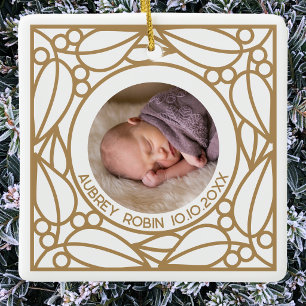 Moderne erste Weihnachten personalisierte gerahmte Keramikornament