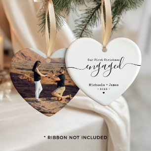 Moderne erste Weihnachten verlobte Namen & Foto Keramik Ornament