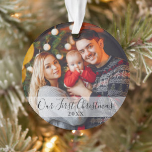 Moderne erste Weihnachtsfamilienfoto Ornament