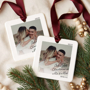 Moderne Erstes Weihnachten als Herr und Frau Foto Keramikornament