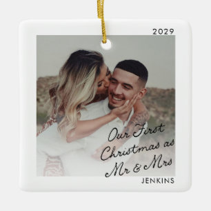 Moderne Erstes Weihnachten als Herr und Frau Foto Keramikornament