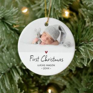 Moderne Erstes Weihnachten Foto Baby Keramik Ornament