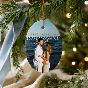 Moderne Erstes Weihnachten Verlobt Foto Keramik Ornament