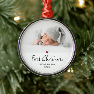 Moderne Erstes Weihnachtsbaby-Foto Ornament Aus Metall
