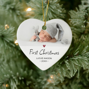 Moderne Erstes Weihnachtsfoto Baby Keramik Ornament
