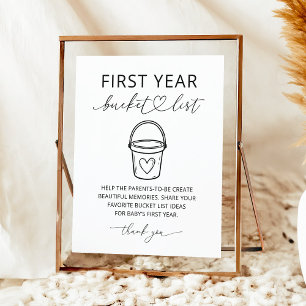 Moderne Erstjahres-Eimerlisten-Baby-Party-Schild Poster