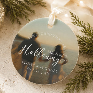 Moderne Erstweihnachts- Foto als Herr und Frau Keramik Ornament