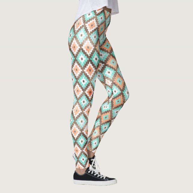 Moderne ethnische Kilim Mosaik Muster Wasserfarbe Leggings (Rechts)