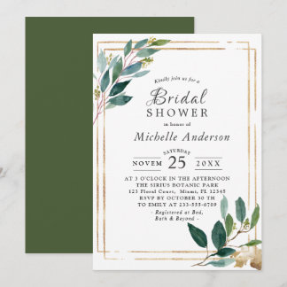 Moderne Eucaliptus Gold Bridal Dusche Einladung