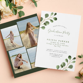 Moderne eucalyptus Multi-Foto Graduierungsparty Einladung