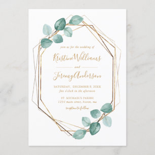 Moderne Eucalyptus Watercolor Gold Script Wedding  Einladung