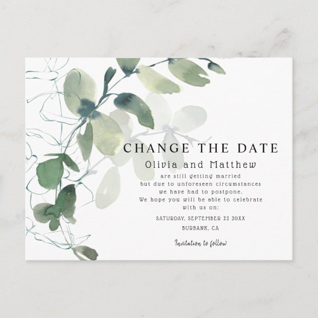 Moderne Eukalyptus ändern die Ankündigung Postkarte (Vorderseite)