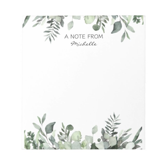Moderne Eukalyptus-Aquarellen Notizblock (Vorderseite)