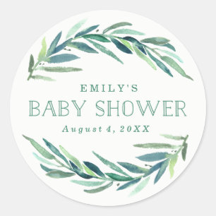 Moderne Eukalyptus Babyparty Runder Aufkleber