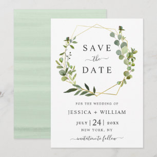 Moderne Eukalyptus-Blumen-Geometrie-Rahmen-Hochzei Save The Date
