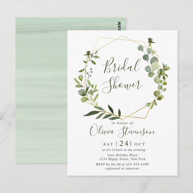 Moderne Eukalyptus Bridal Dusche Einladungskarte (Vorne/Hinten)