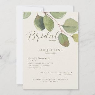 Moderne Eukalyptus-Creme-Goldtext-Brautdusche Einladung