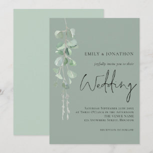 Moderne Eukalyptus Elegante Script Dark Sage Weddi Einladung