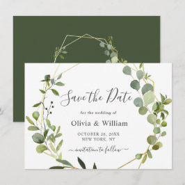 Moderne Eukalyptus-Floral Geometric-Rahmen-Hochzei Save The Date