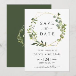 Moderne Eukalyptus-Floral Geometric-Rahmen-Hochzei Save The Date