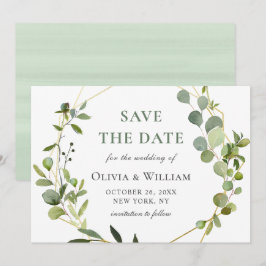 Moderne Eukalyptus-Floral Geometric-Rahmen-Hochzei Save The Date