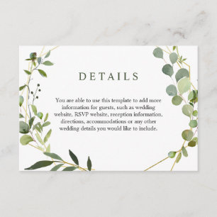 Moderne Eukalyptus Geometric Frame Foliage Begleitkarte