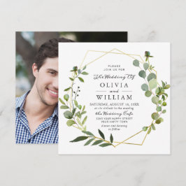 Moderne Eukalyptus Geometric Frame FOTO Hochzeit Einladung
