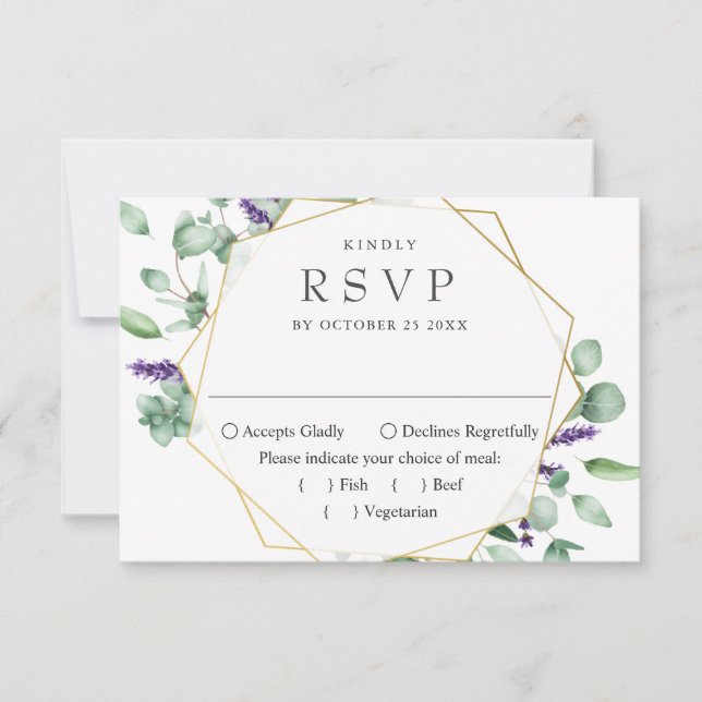 Moderne Eukalyptus Geometric Frame Wedding RSVP Karte (Vorderseite)