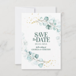 Moderne Eukalyptus-Gold-Glitzern Save The Date