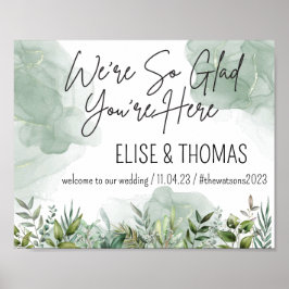 Moderne Eukalyptus Green Foliage Hochzeit Begrüßun Poster