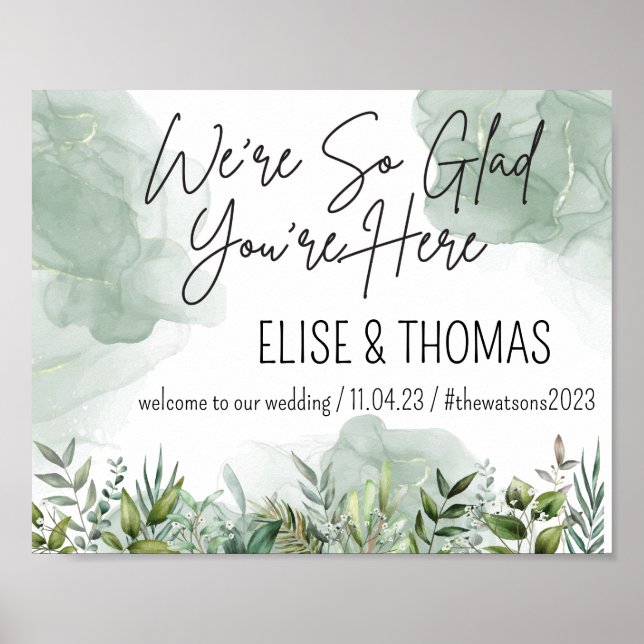 Moderne Eukalyptus Green Foliage Hochzeit Begrüßun Poster (Vorne)