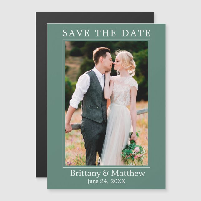 Moderne Eukalyptus Green Magnetic Save the Date Magnetkarte (Vorne/Hinten)