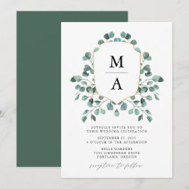 Moderne Eukalyptus Greenery Monogram Wedding Einladung
