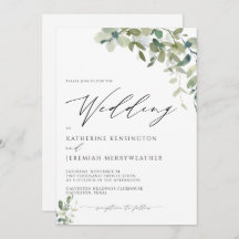 Moderne Eukalyptus Greenry Script Wedding
