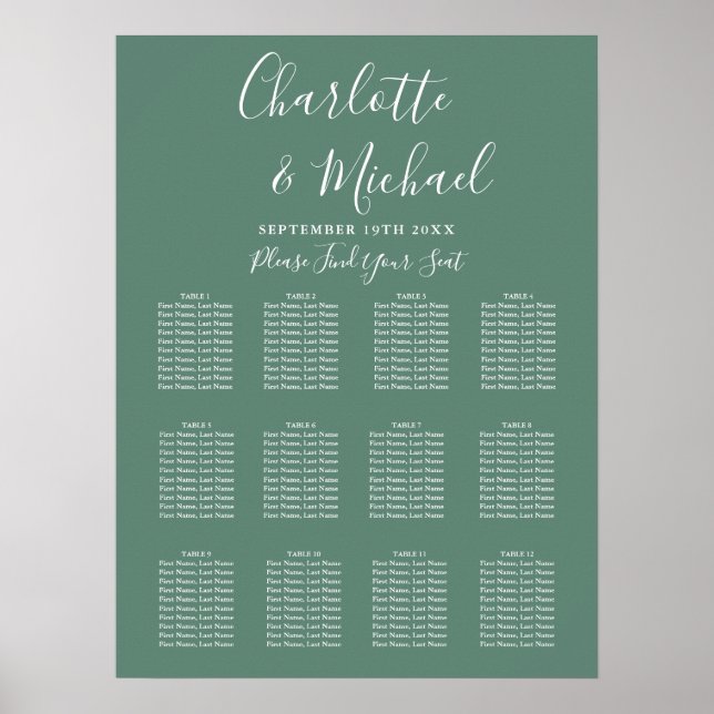 Moderne Eukalyptus-Grüne Hochzeitstabelle Poster (Vorne)