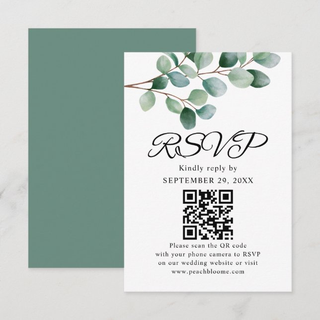 Moderne Eukalyptus-Grünzeug-Hochzeit RSVP Karte (Vorne/Hinten)