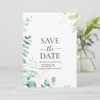 moderne Eukalyptus-Grünzeug-Hochzeit Save The Date