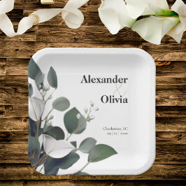 Moderne Eukalyptus-Hochzeit Pappteller