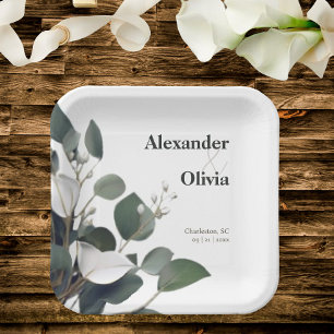 Moderne Eukalyptus-Hochzeit Pappteller