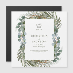 Moderne Eukalyptus-Hochzeit Save the Date  Magneteinladung