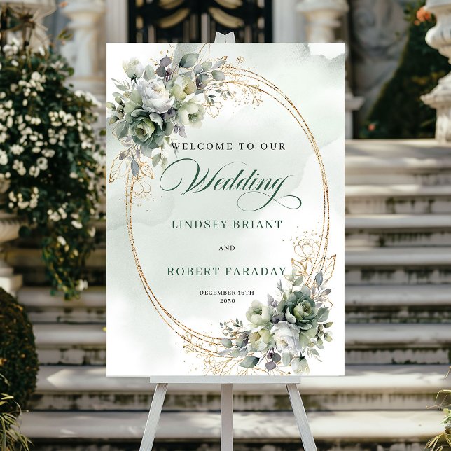 Moderne Eukalyptus-Hochzeits-Willkommensschild Gol Poster (Modern Eucalyptus Wedding Welcome Sign Gold)