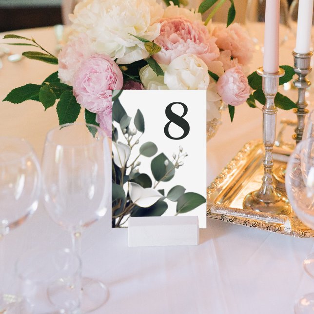 Moderne Eukalyptus-Hochzeitsempfehlung Tischnummer (Modern Eucalyptus Wedding Reception Table Number)