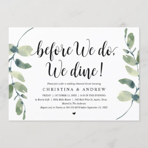 Moderne Eukalyptus, Hochzeitsprobe Dinner Einladung