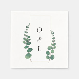Moderne Eukalyptus-Kalligrafie-Monogramm-Hochzeit Serviette