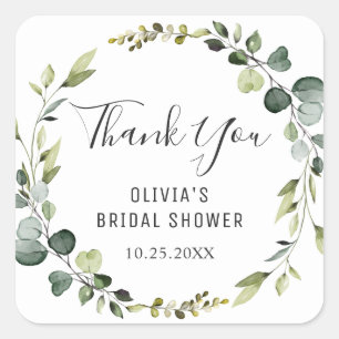 Moderne Eukalyptus-Kranz-Bridal-Shower-Boho Quadratischer Aufkleber