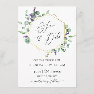 Moderne Eukalyptus-Lavendel-Foliage Save The Date