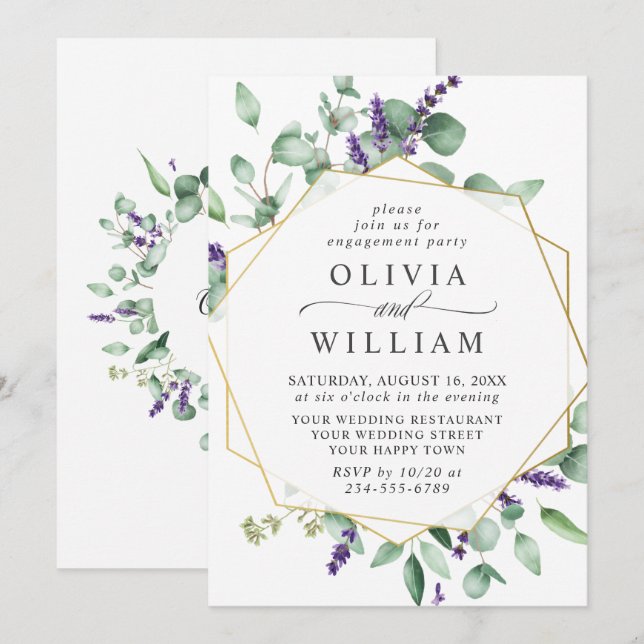 Moderne Eukalyptus Lavender ENGAGEMENT PARTEI Einladung (Vorne/Hinten)