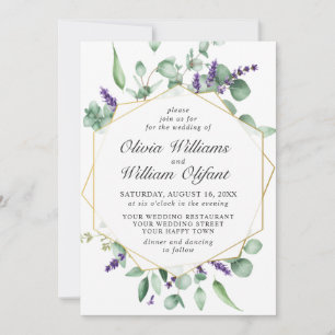 Moderne Eukalyptus Lavender Geometric Frame Weddin Einladung