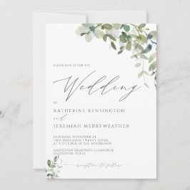 Moderne Eukalyptus-Minimalistische Script-Hochzeit Einladung
