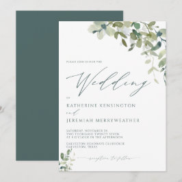 Moderne Eukalyptus-Minimalistische Script-Hochzeit Einladung